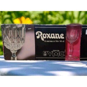 Vintage VMC Reims France 6 Clear Wine Glasses Teardrop Diamond Roxane 160ml